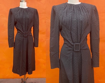 Vintage 1940s WWII Women's Black Dress. Midi dress Pinup Rockabilly Gothabilly Dark Pinup Black 1940s dress Medium Size 8 10