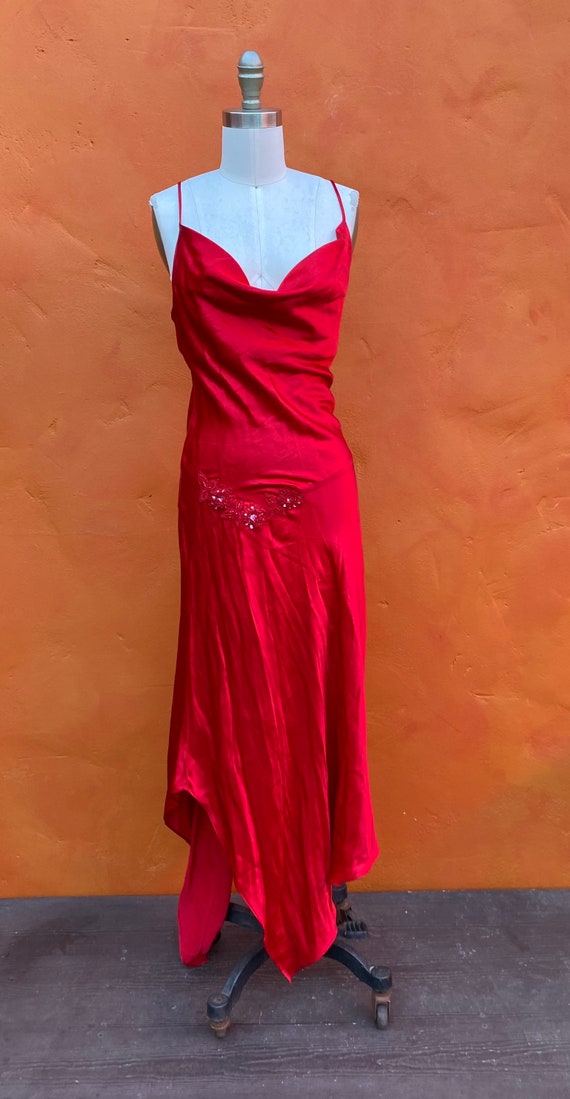 Vintage SEXY Red Satin Bias Cut Dress 1930s 1940s… - image 6