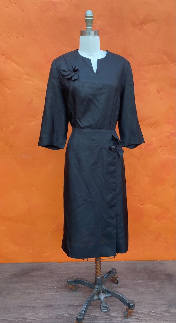Vintage 1940s Black Cocktail Dress Rhinestone But… - image 2