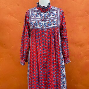 Vintage 1970s Ramona Rull Dress Cotton Hand Blocked Print Caftan Maxi Boho bohemian dress xs small Size 0 2 4 6 image 8
