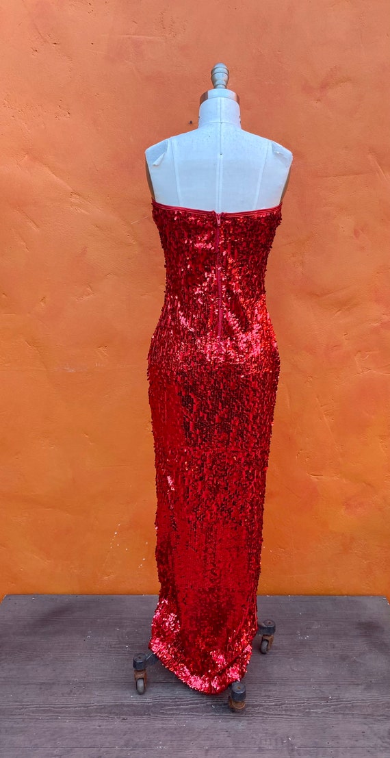 Sexy Vintage 1970s 1980s Strapless Red Sequined M… - image 7