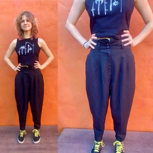 Vintage 1980s Women&#39;s Black Pleated high waisted pants. New Wave Punk Rock