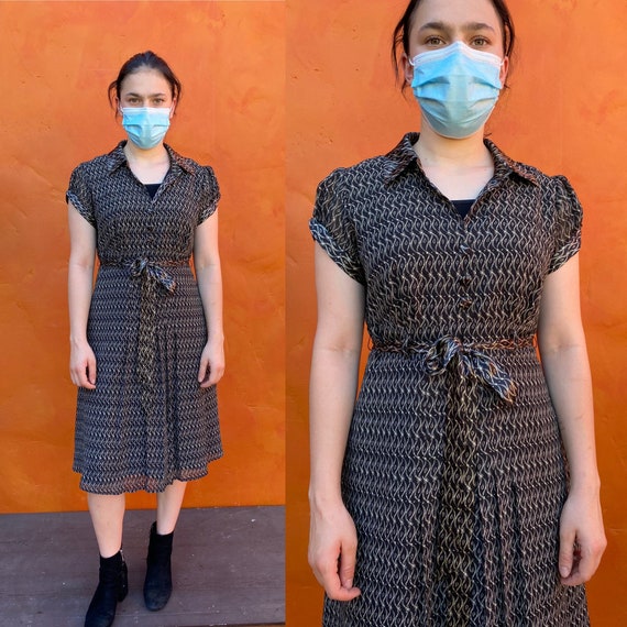 Vintage Y2K does 1940s Belted Dress. 1940s style b