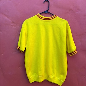 Mod cool Vintage Men's 1960s Knit Pullover Shirt. Don Draper Bright Yellow  MCM mid century men's shirt Large