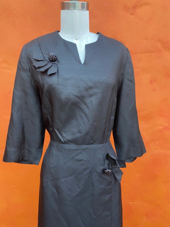 Vintage 1940s Black Cocktail Dress Rhinestone But… - image 3