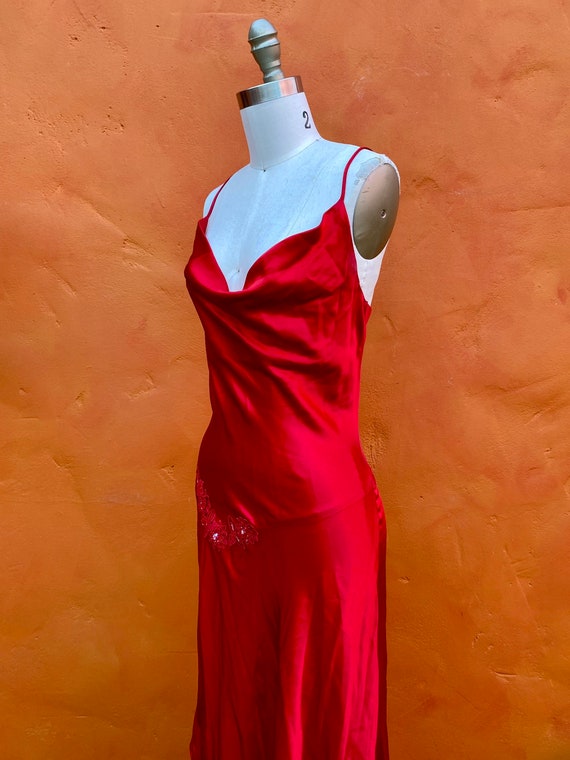 Vintage SEXY Red Satin Bias Cut Dress 1930s 1940s… - image 3