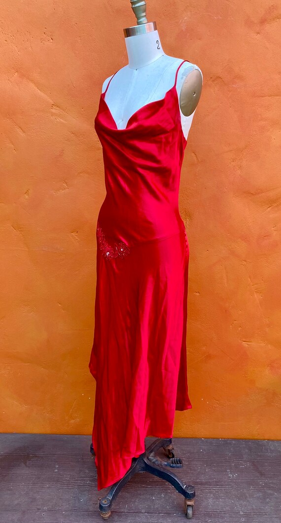 Vintage SEXY Red Satin Bias Cut Dress 1930s 1940s… - image 5