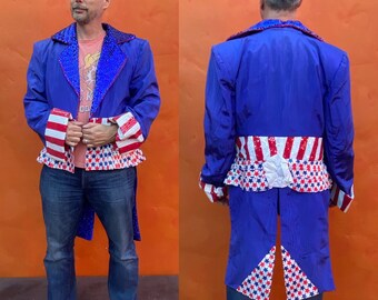 Vintage Costume Theater Tuxedo Tailcoat. TUXEDO Jacket Coat Tails Evening circus ringleader Ringmaster American Flag Sequins  Men's 44R 46R