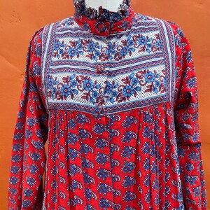 Vintage 1970s Ramona Rull Dress Cotton Hand Blocked Print Caftan Maxi Boho bohemian dress xs small Size 0 2 4 6 image 7