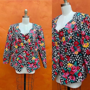 Vintage 1980s Sequin Floral Colorful Blazer. STATEMENT party cocktail evening Sequins Plus Size Volup Size 18 20 XXL 2X glam rock maximalist