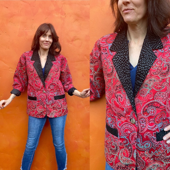 Vintage 1990s Women's Paisley Blazer Jacket Coat.