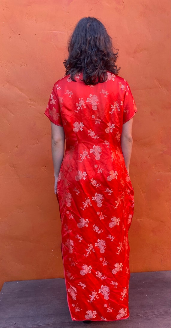 Vintage 1960s Red Asian Cheongsam wiggle Maxi Dre… - image 7