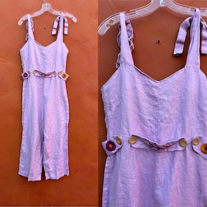Vintage 1930s 1940 style wide leg linen overalls jumpsuit Small Size 4 6