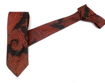 Vintage 1950s 1960s Mod Skinny Neck Tie - Brown Orange Paisley. Mid century modern Retro necktie Mid century menswear