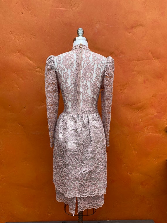 Vintage 1980s Pink Lace Peplum Dress Party Dress … - image 5