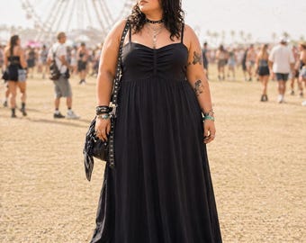 Vintage 1970s Black Maxi Dress. 70s boho hippie Festival Dress dress Disco dress cocktail XL XXL Size 16 18 Plus size