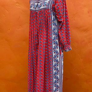 Vintage 1970s Ramona Rull Dress Cotton Hand Blocked Print Caftan Maxi Boho bohemian dress xs small Size 0 2 4 6 image 6