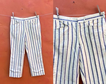 Vintage 1960s Striped Men's Pants + Suspender Buttons. 1920s style men's pants. 1920s pants Gatsby. 33x27 + 3" hem