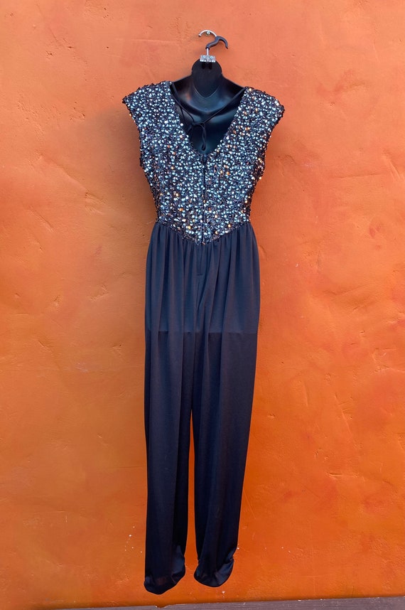 Vintage Women's 1970s 1980s Jumpsuit. Black Silve… - image 6