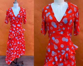 Robe imprimée florale de style vintage des années 40. Robe années 40 en rayonne style années 40. Robe des années 30. robe de soirée robe de cocktail robe de jour. petite taille 2 4