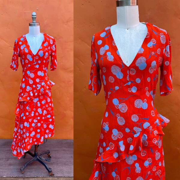 Vintage 1940s style floral print Dress. 1940s style  1940s rayon dress. 1930s dress. party dress cocktail dress day dress. xs small size 2 4