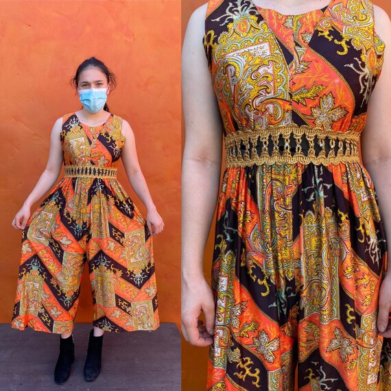 Vintage 1960s 1970s Paisley Palazzo Jumper Jumpsui