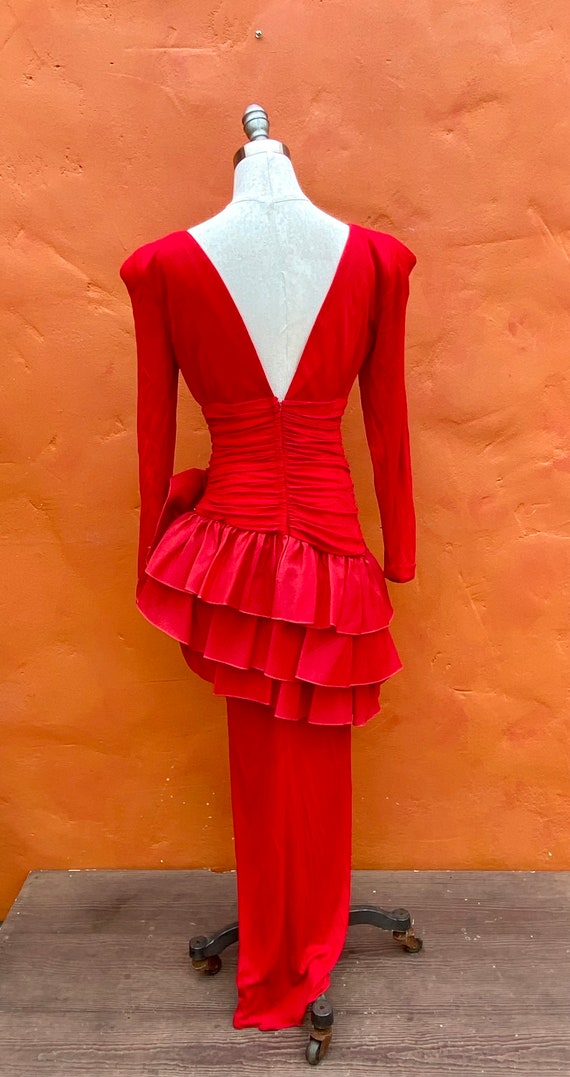 red peplum maxi dress ASOS DESIGN high neck puff peplum midi dress in red in scuba-style fabric