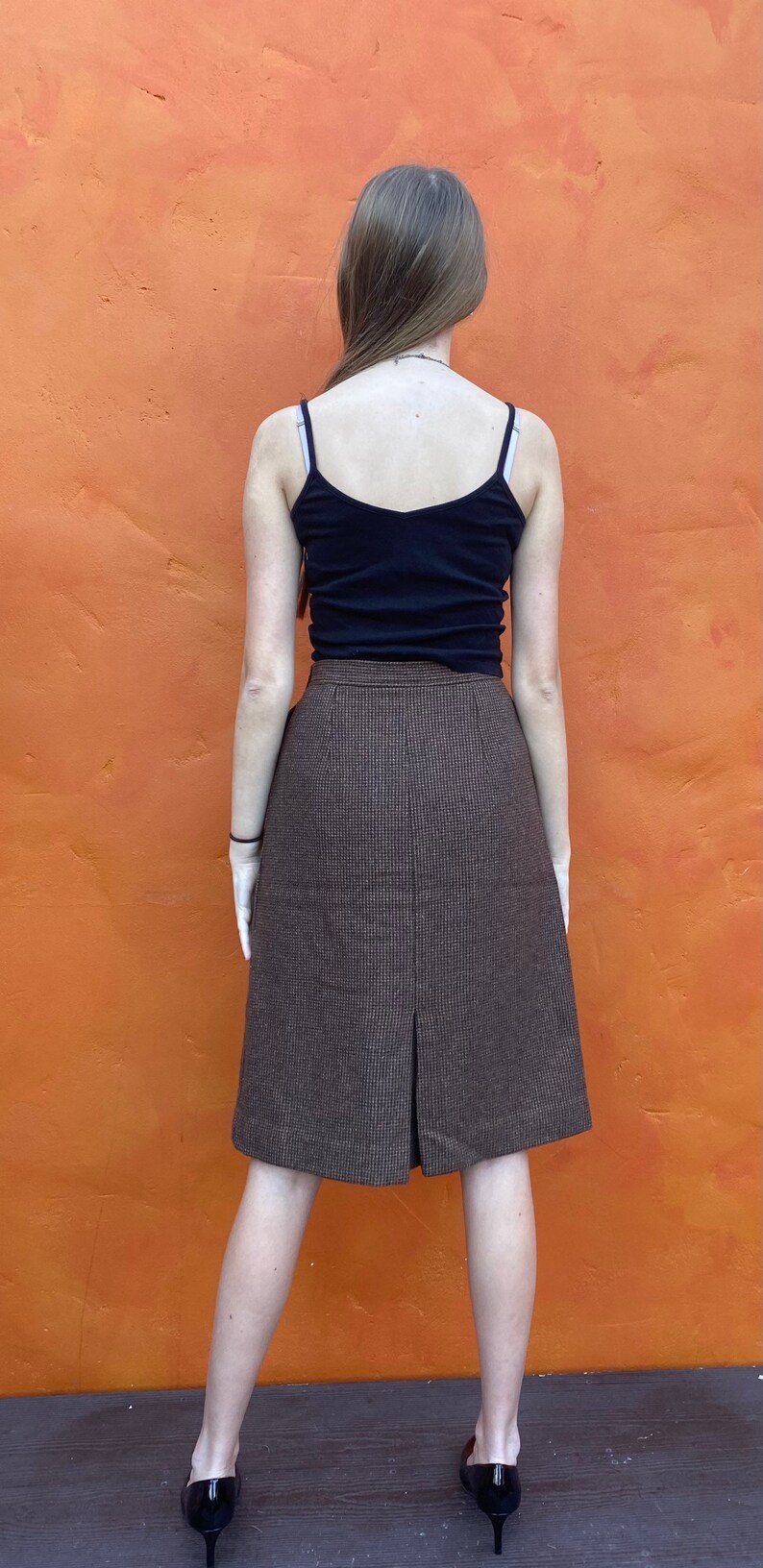 Dark Academia Tailored 1930s 1940s Land Girls Peaky Blinders xs Size 0 2 Vintage 1970s 1980s Brown Wool Houndstooth Pleated A-line Skirt