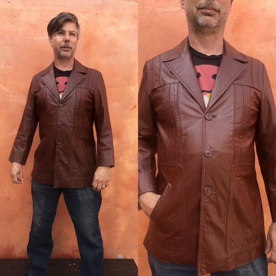 Vintage 1970s Men's Brown Leather Jacket Blazer Co