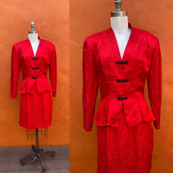 Vintage 1980s does 1940s 2 piece silk suit. 1980s 