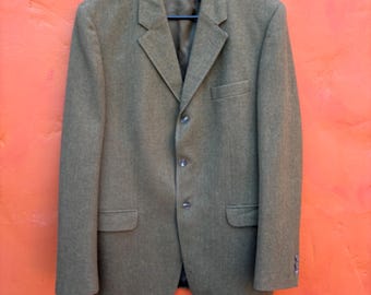 Vintage Men's 1950s 1960s Blue Gray Pinstriped Suit. Single