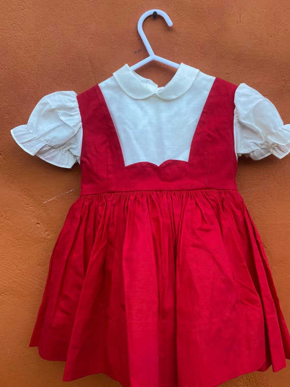 Vintage Girl’s 1950s Red & White Pinafore Dress. … - image 4