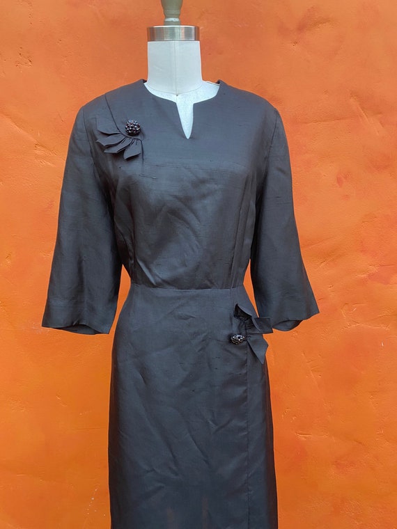 Vintage 1940s Black Cocktail Dress Rhinestone But… - image 4