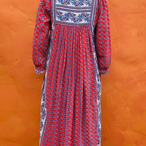 Vintage 1970s Ramona Rull Dress Cotton Hand Blocked Print Caftan Maxi Boho bohemian dress xs small Size 0 2 4 6 image 10