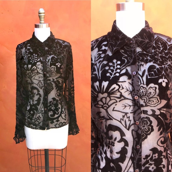 Vintage 1990s Velvet burnout blouse xs small mediu