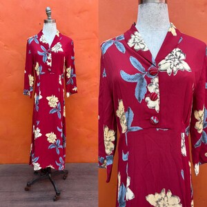 Vintage 1930s 1940s Style Rayon Dress. Loco Lindo 1940s dress 1930s dress pinup Small Medium Size 4 6 8