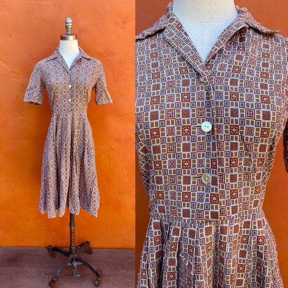 Vintage 1950s Shirtwaist Day Dress. 1950s Fit Flar