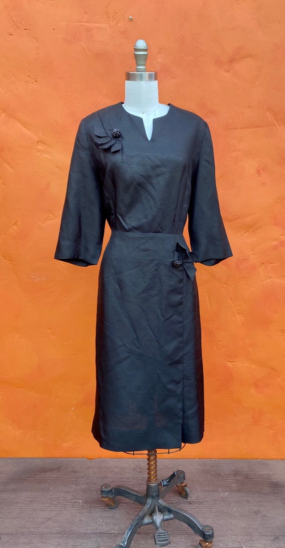 Vintage 1940s Black Cocktail Dress Rhinestone But… - image 5