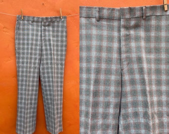Vintage 1970s Men's flared leg Plaid Pants. 70s plaid pants. 34x32