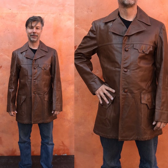 Vintage 1970s Men's Brown Leather Jacket. Vintage