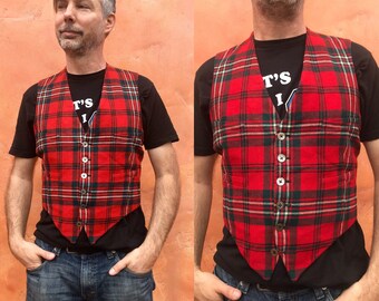 Vintage Men's Wool Plaid Vest Men's Scottish Tartan Plaid Vest Red Green White Small Medium 40