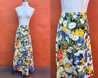 Falda larga vintage con estampado floral de los años 70. Estilo bohemio, hippie y bohemio. Talla M/L/XL.