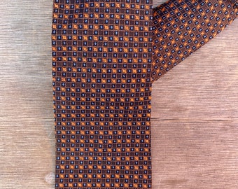 Vintage 1950s 1960s Mid Century Mod Skinny Neck Tie -  Brown Orange Blue tiny check pattern