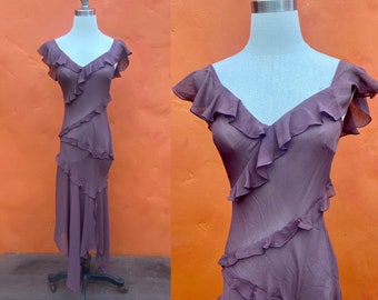 Vintage Silk Sheer Ruffle Dress 1930s 1920s vintage style Pinup Dress Party Dress Cocktail Burlesque  Size small medium