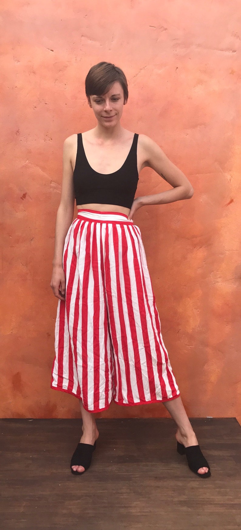 red and white striped palazzo pants