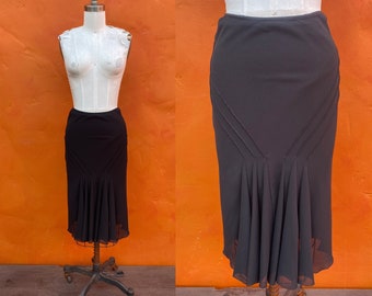 Vintage 1990s Black Silk Bias cut Skirt. 1940s style 90s does 40s 1930s skirt 1940s skirt xs Size 0 2