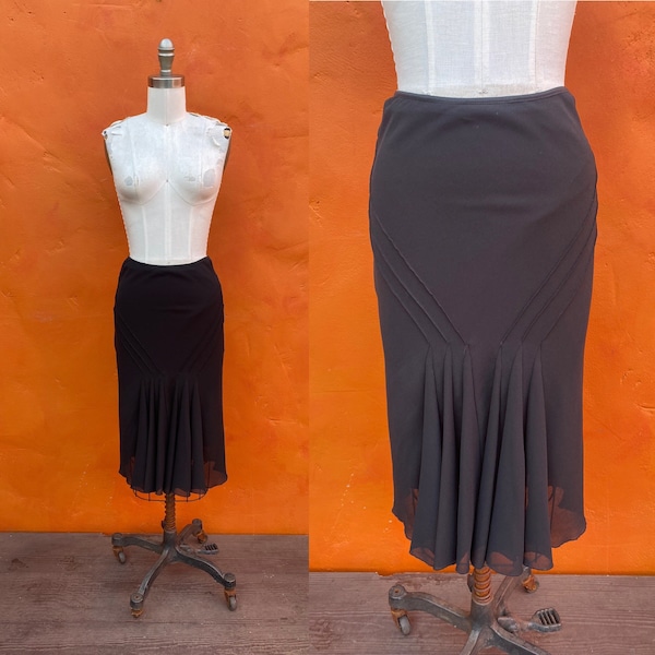 Vintage 1990s Black Silk Bias cut Skirt. 1940s style 90s does 40s 1930s skirt 1940s skirt xs Size 0 2