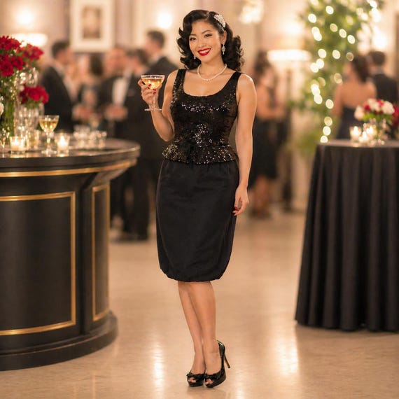 1950s peplum dress Unique Vintage Black Peplum Cooper Suit Pencil Dress