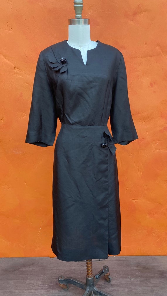 Vintage 1940s Black Cocktail Dress Rhinestone But… - image 7