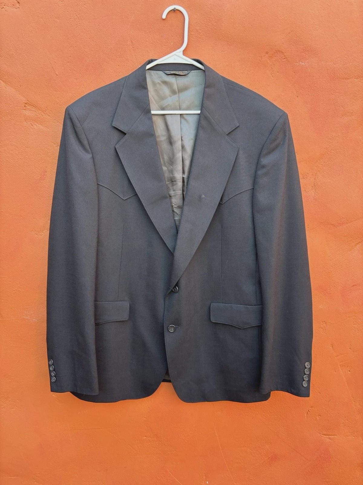 Vtg USA Made Western Wear 46L Blue Sueded Yoke Mens Blazer